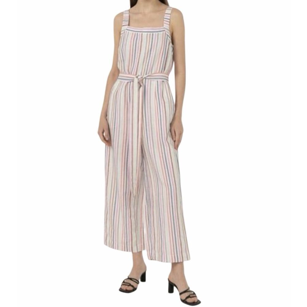 Gap apronneck stripe linen jumpsuit size 8